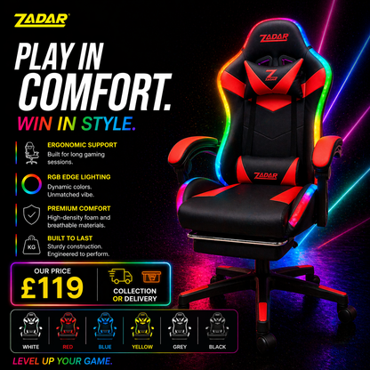ZADAR LED Gaming Chair Ergonomic Racing Office Chair RGB Multi Colour