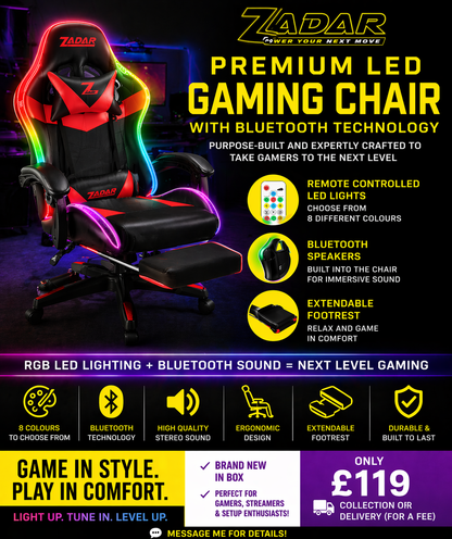ZADAR LED Gaming Chair Ergonomic Racing Office Chair RGB Multi Colour