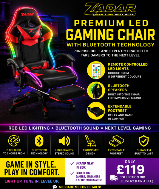 ZADAR LED Gaming Chair Ergonomic Racing Office Chair RGB Multi Colour